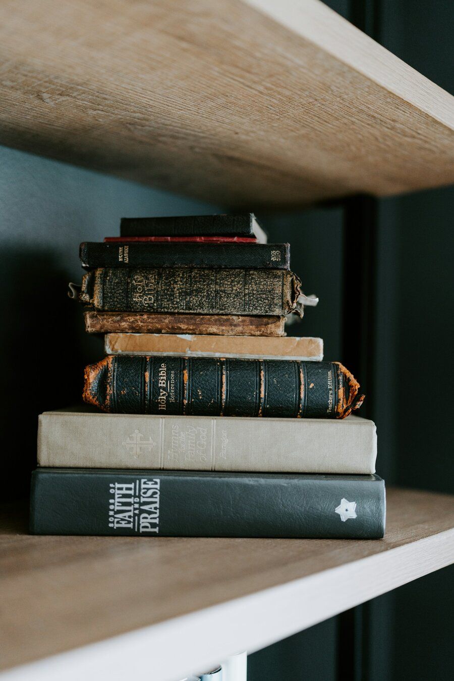 Bookshelf with Bibles and Christian books