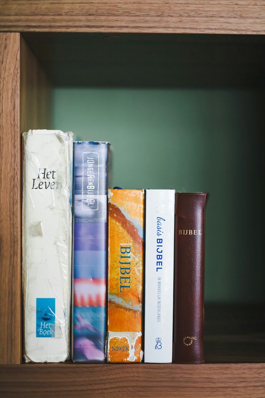 Bibles on a bookshelf